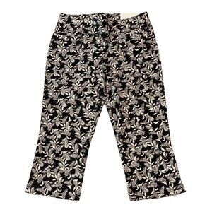 Signature Slimming Christopher & Banks Black & White Tropical Print Crop Pants 4